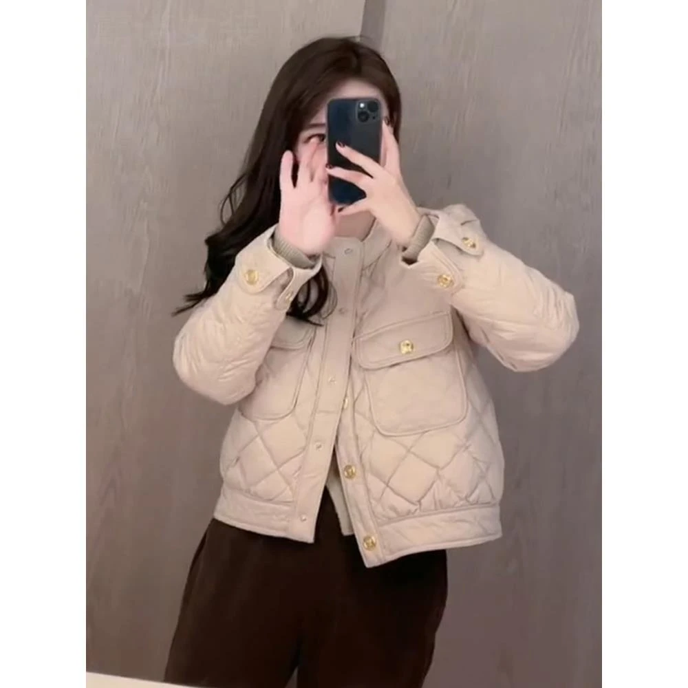 法式菱格小香风外套女2025新款爆款秋冬季短款轻薄羽绒棉服女冬季