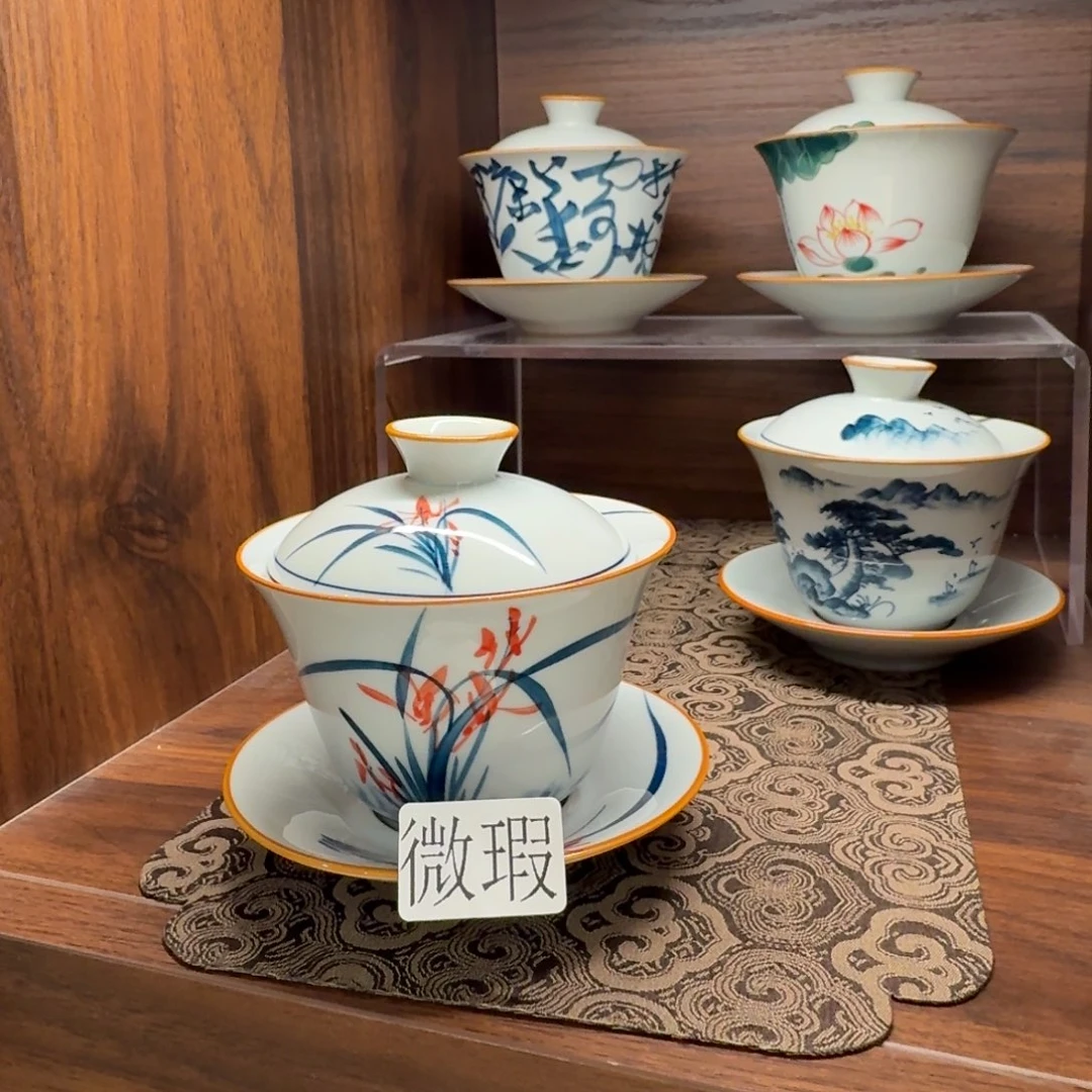 釉下手绘茶具微瑕