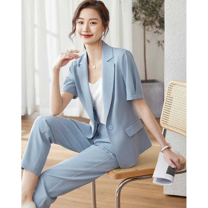 *梵希蔓优雅通勤收腰西装外套搭九分烟管裤V9086