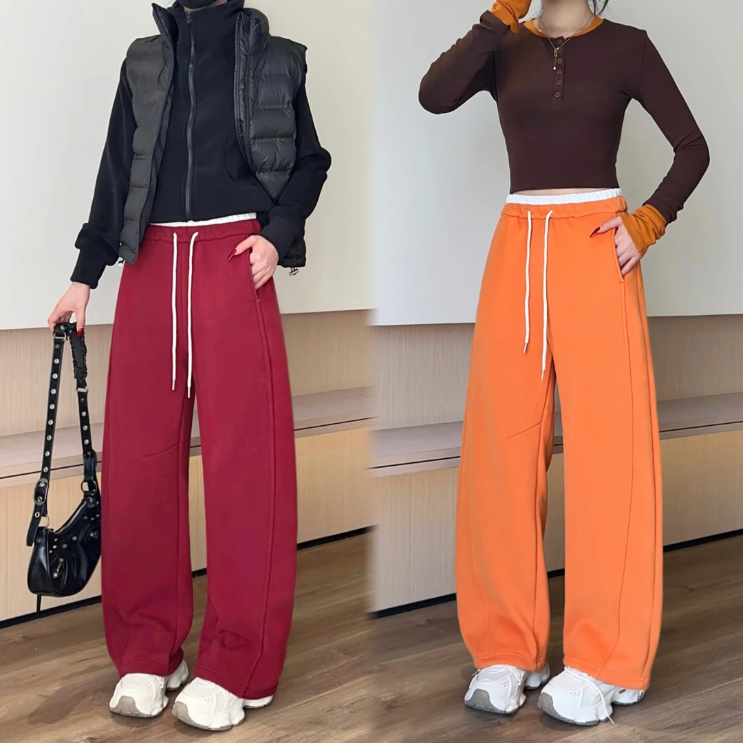 【加绒加厚】蓝蝶雨26年新款两穿加绒卫裤秋冬宽松直筒休闲阔腿束脚