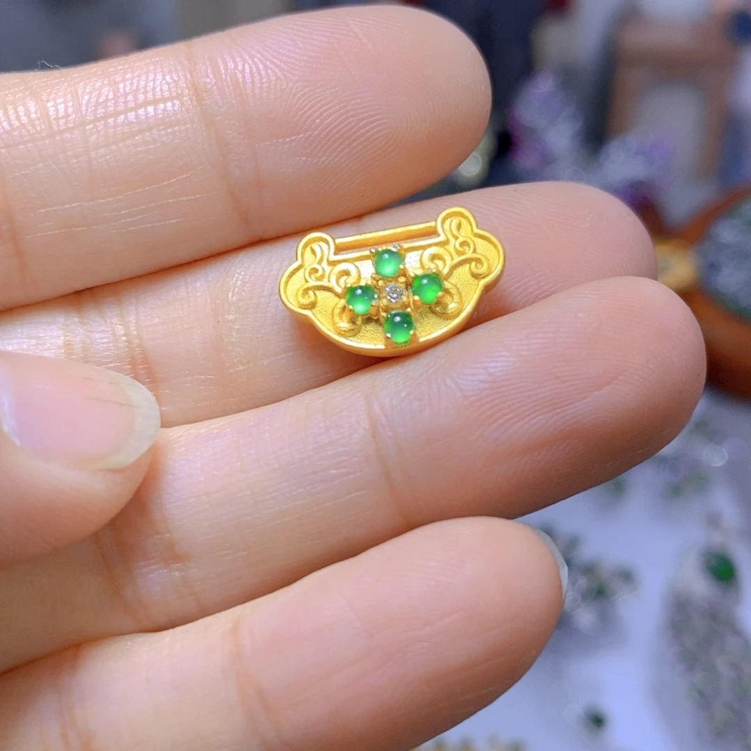 翡翠耳钉银S925镶嵌天然翡翠