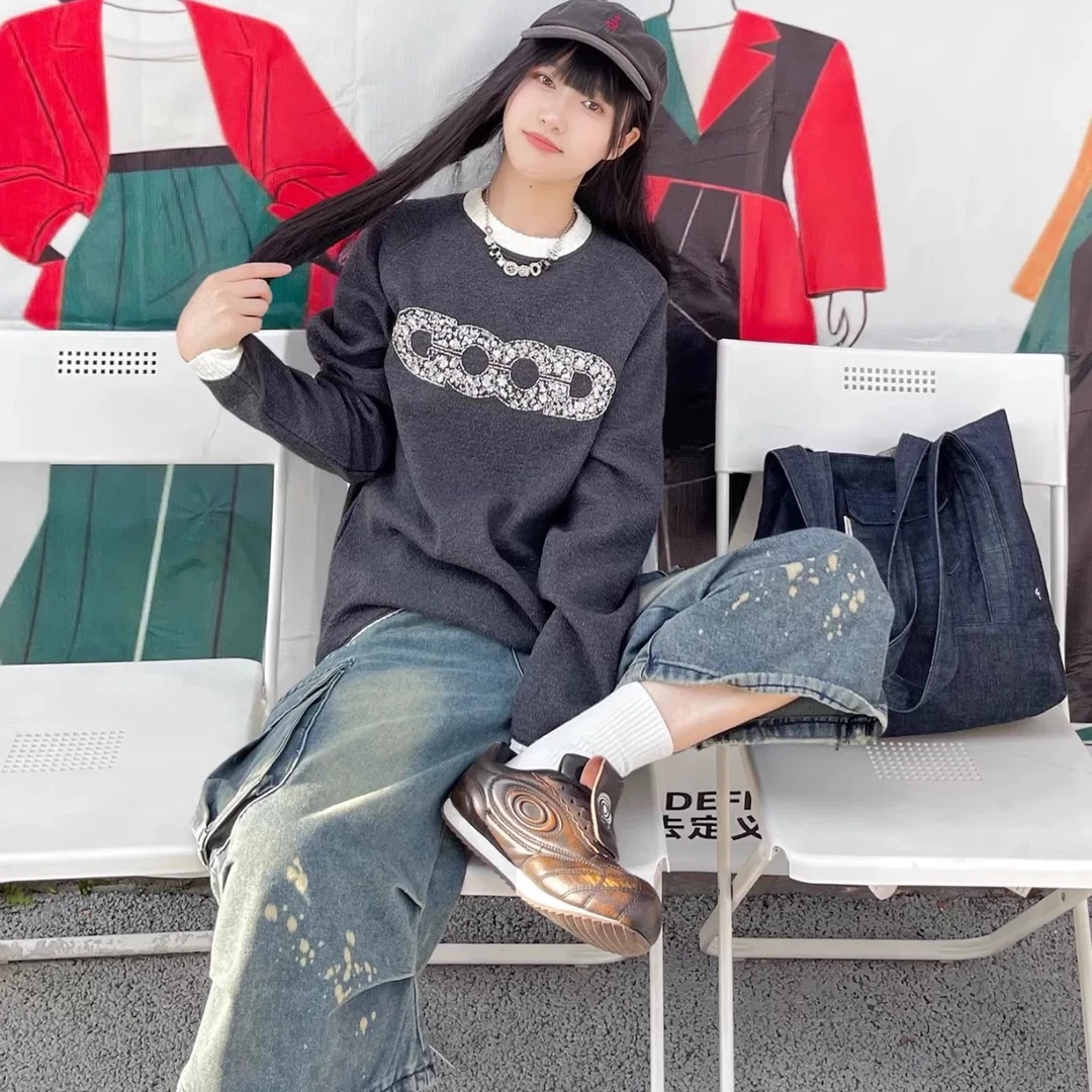 GOODBRAND 2025FW 泡泡提花珠片管珠logo印花长袖t恤 男女同款
