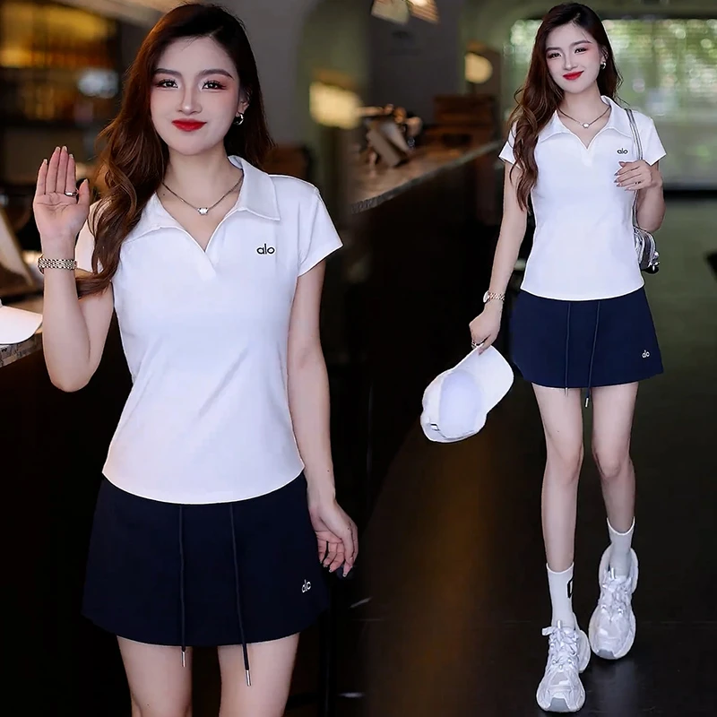 休闲运动套装女2025夏季新款洋气显瘦POLO衫短袖半身裙裤两件套潮