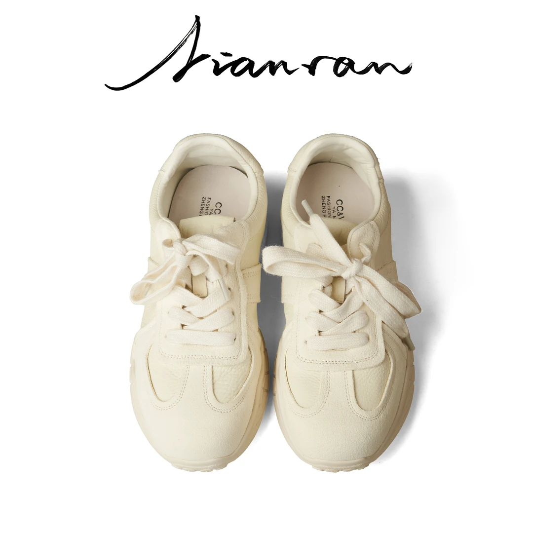 NianR-真皮软底阿甘鞋女2025新款厚底圆头系带德训鞋百搭运动休闲