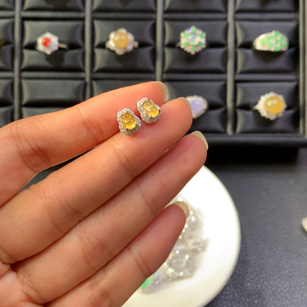 翡翠银S925镶嵌耳饰