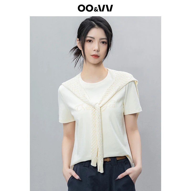 OO&VV披肩纯色短袖T恤女2025川西旅游夏新款宽松显瘦百搭休闲上衣