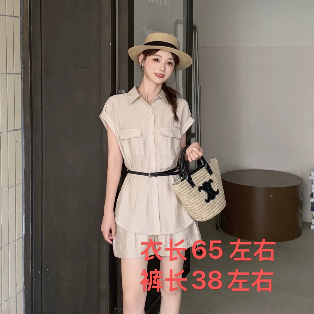 圣雅姿8117新款夏名媛衬衫收腰+阔腿短裤两件套