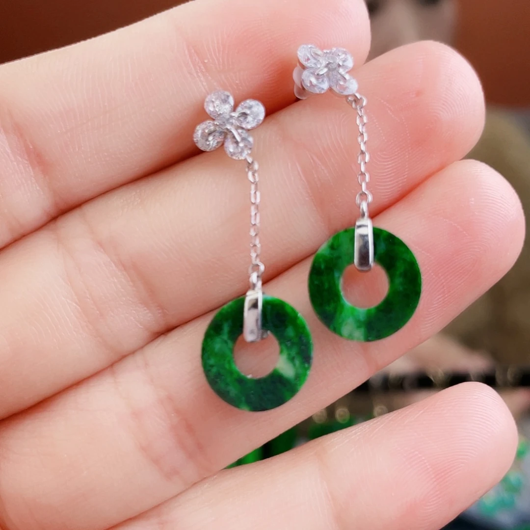翡翠银S925镶嵌耳饰