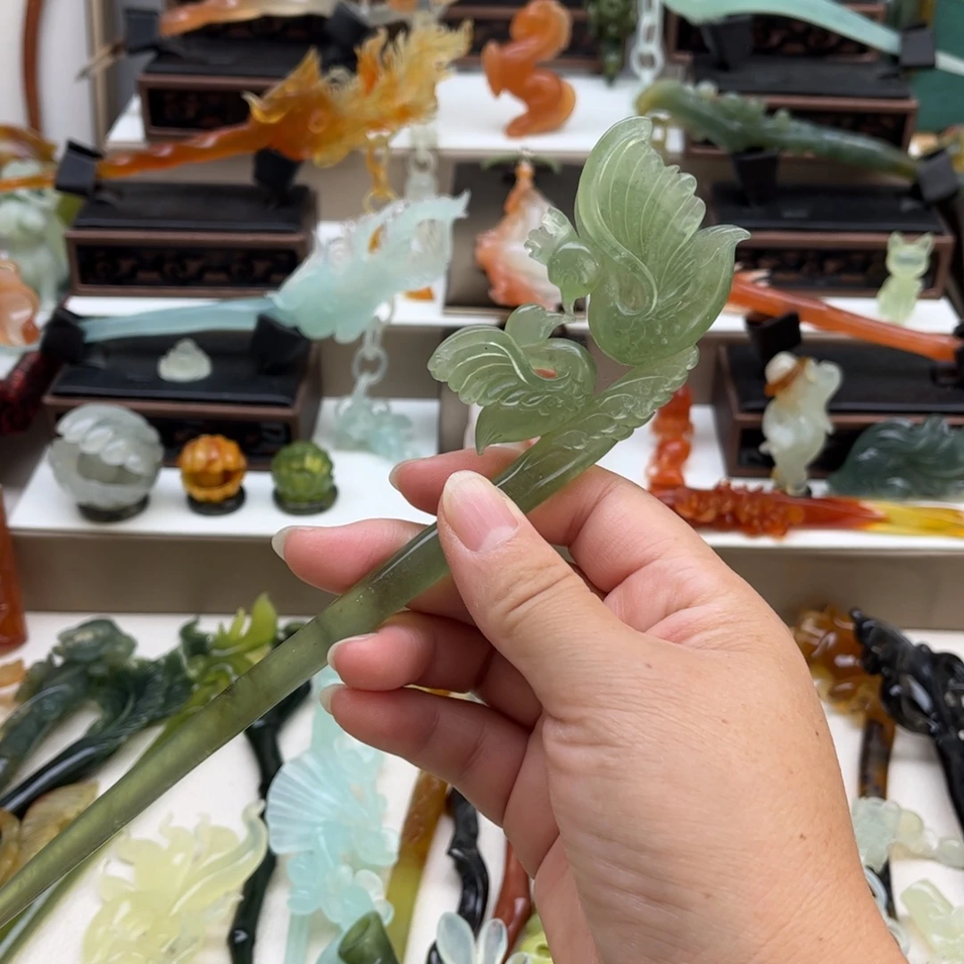 蛇纹石玉未镶嵌岫玉发簪