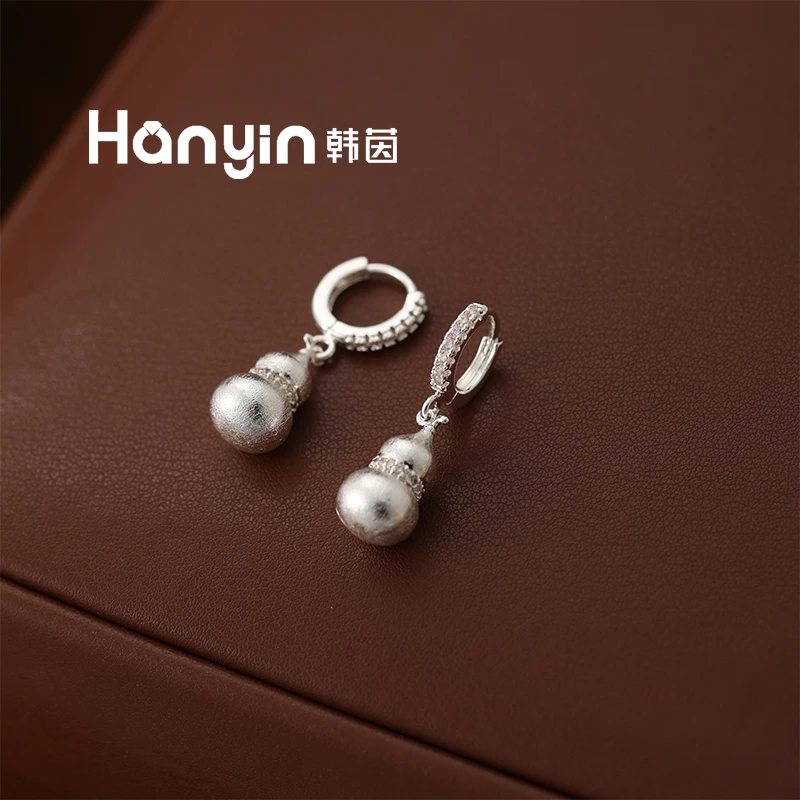 铜合金合成锆石耳饰 时尚百搭拉丝实心宝葫芦耳扣小众高级感