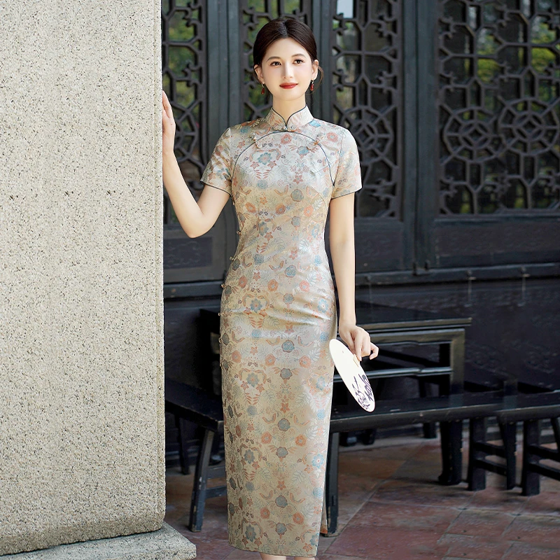 【春芳芷】桑蚕丝宋锦线香绲葫芦扣美龄襟气质中式修身旗袍显瘦
