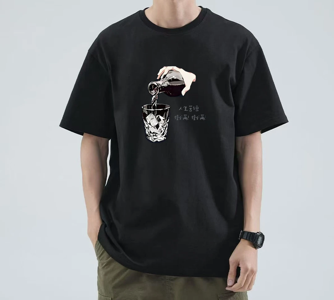 人生苦短印花美式街头复古嘻哈男女同款百搭纯棉圆领短袖休闲时尚
