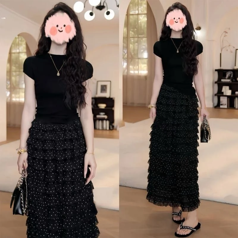 香朵儿时尚气质温柔风上衣半身裙女2025年夏季新款百搭小众两件套