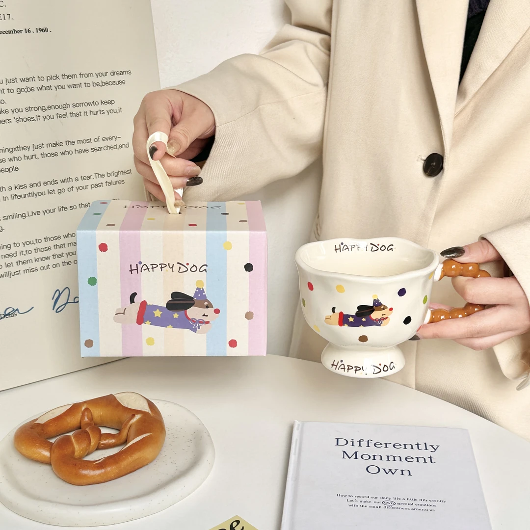 ins风小狗马克杯可爱奶fufu高脚杯水杯送女生生日礼物伴手礼杯子