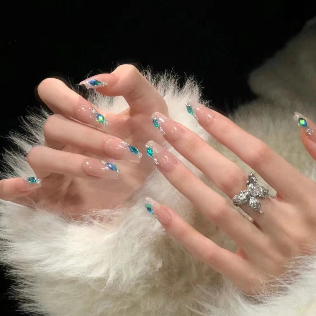 孔雀蓝长款美甲片