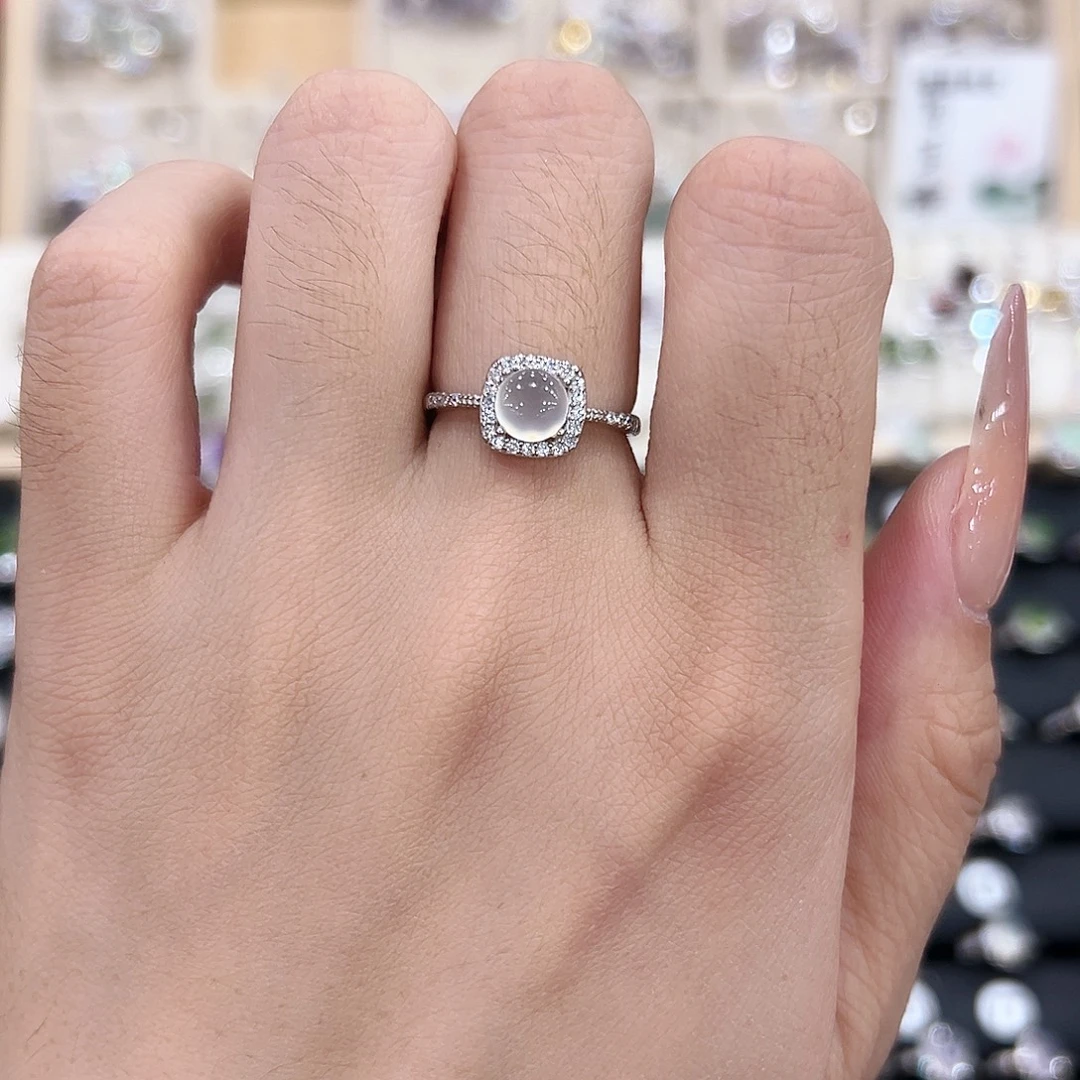 岫玉银S925镶嵌戒指