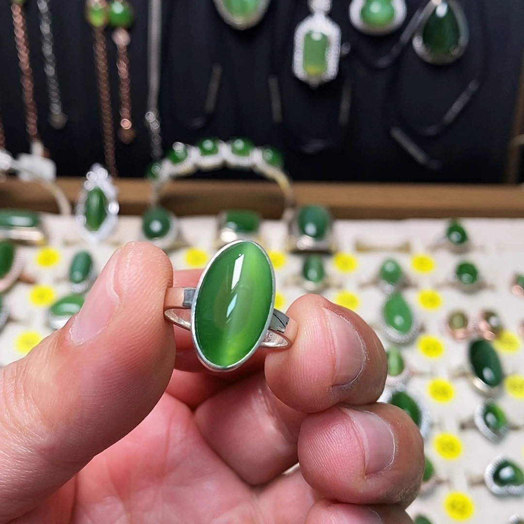 和田玉（碧玉）银S925镶嵌戒指