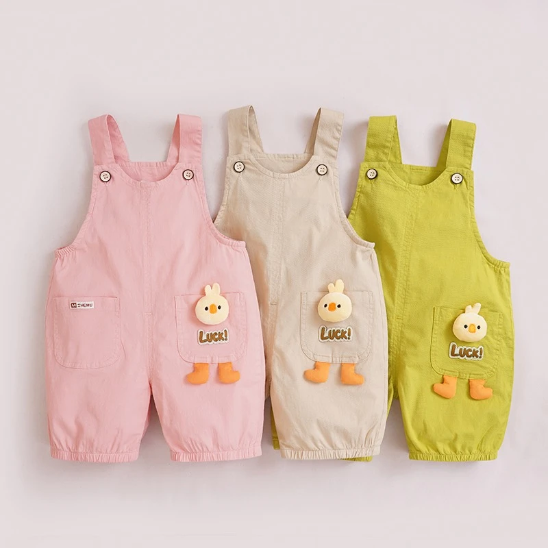 儿童夏季卡通口袋短裤2025新款男女宝宝背带裤0--3岁婴儿洋气薄款