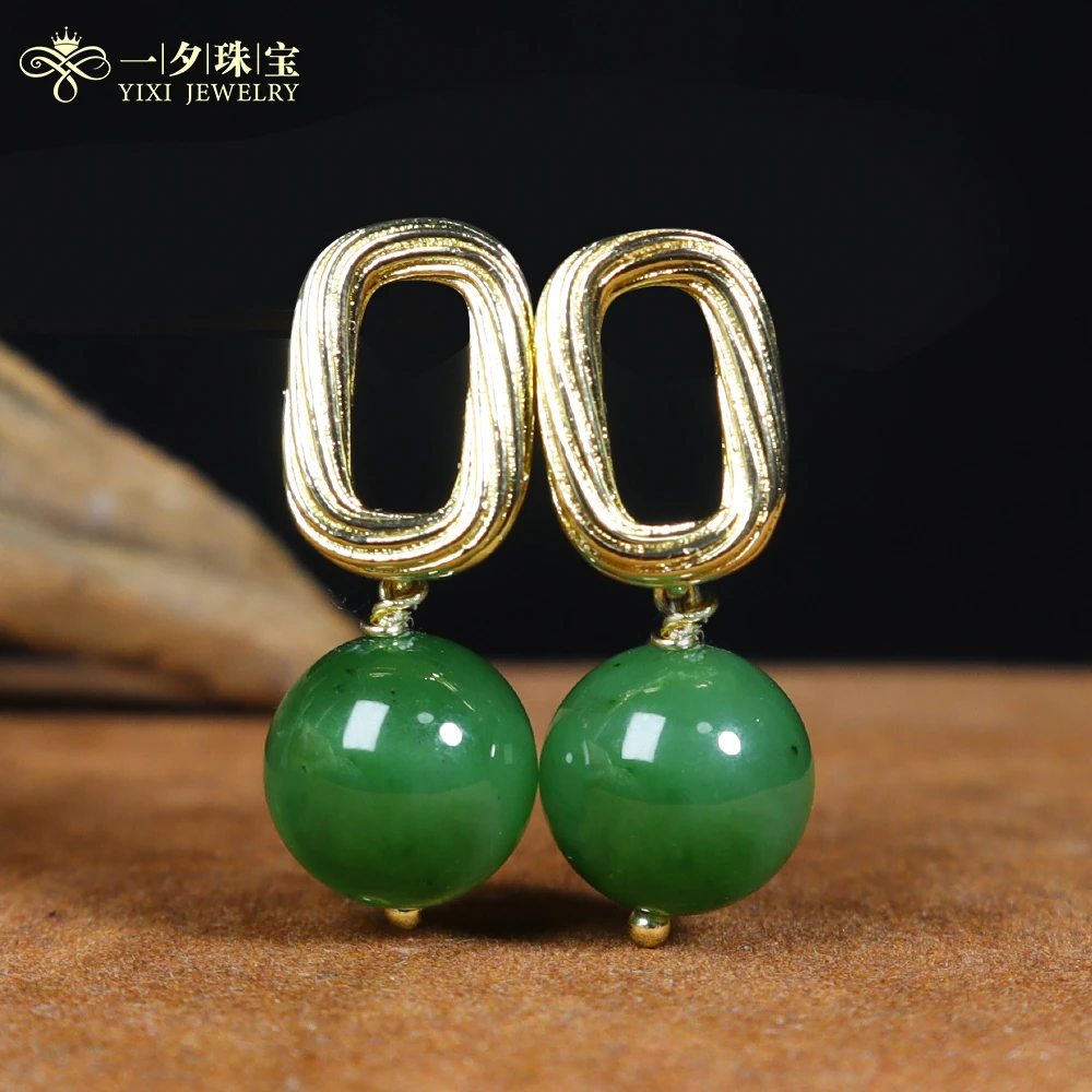 【一夕珠宝】S925银镶嵌丨和田玉圆珠耳环丨天然玉石丨多样性发一丨