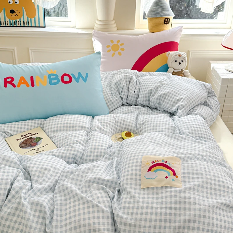 新款高克重纯棉水洗棉四件套卡通四季亲肤磨毛棉被罩床上四件套