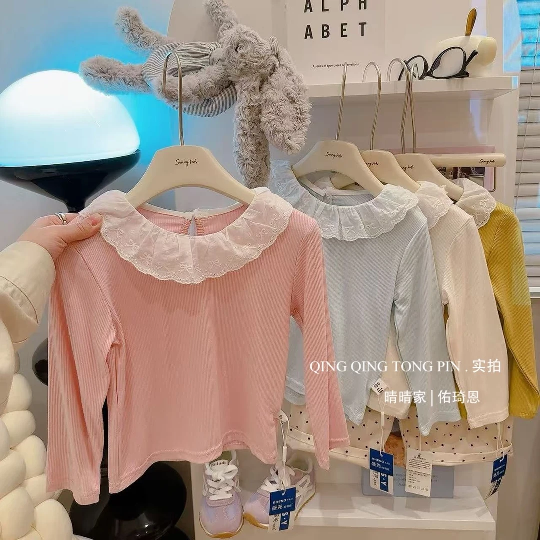 2025春装女宝甜美清新蕾丝花边打底衫宝宝休闲百搭外穿T恤上衣