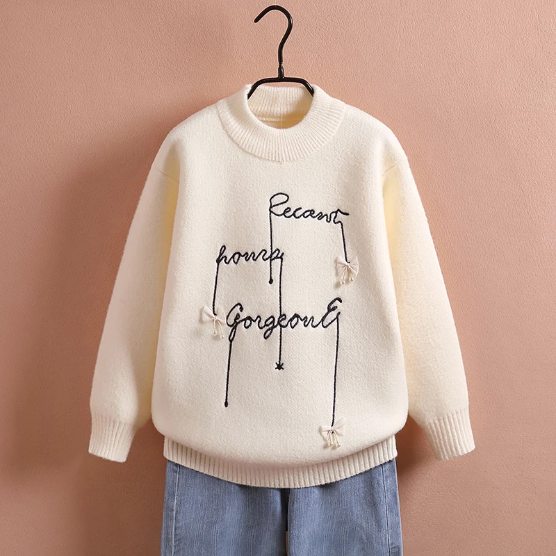 女童毛衣冬装儿童冬季针织打底衫2025新款女大童加厚白色初中学生