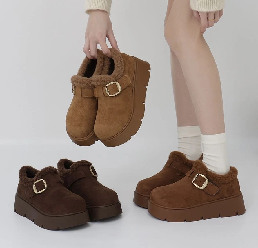 【陈秀秀女鞋】厚底增高加绒勃肯鞋女2025秋冬季保暖雪地棉懒人棉鞋