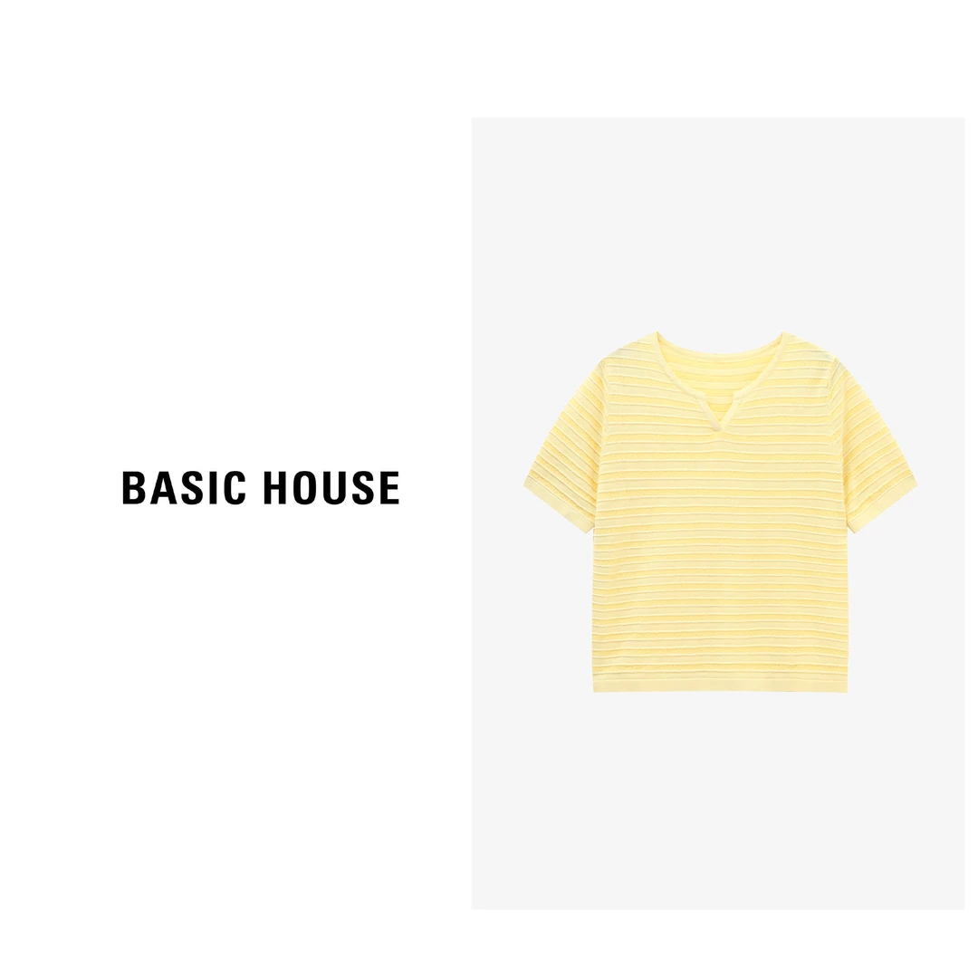 Basic House/百家好夏季休闲宽松条纹简约时尚针织衫B0625B5DHH2