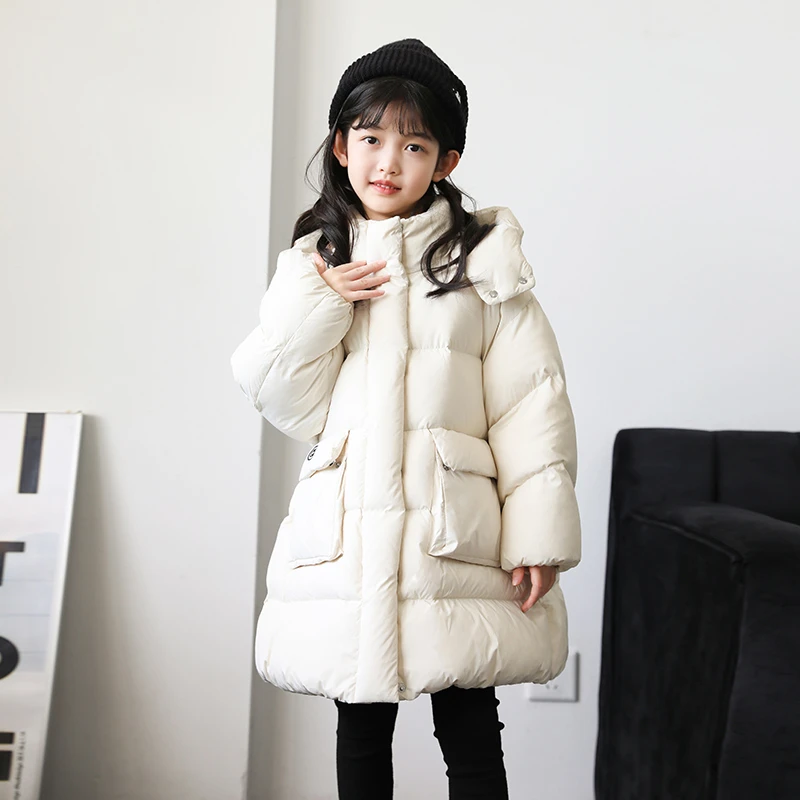 女童羽绒服中长款加厚冬季小童中大童装羽绒服外套90绒23166