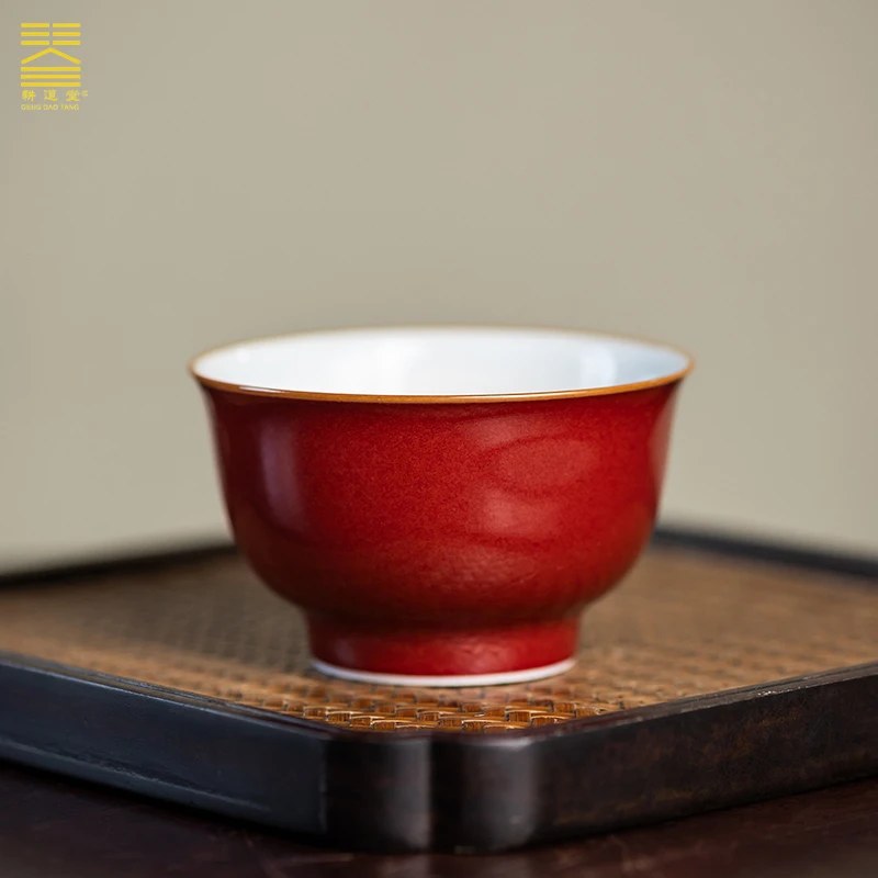 耕道堂霁红釉陶瓷优品-太平杯高温色釉霁红釉品茗杯纯手工主人杯