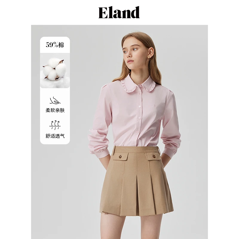 Eland衣恋衬衫女基础款学院风娃娃领通勤上衣欧若风EEYWE49T93