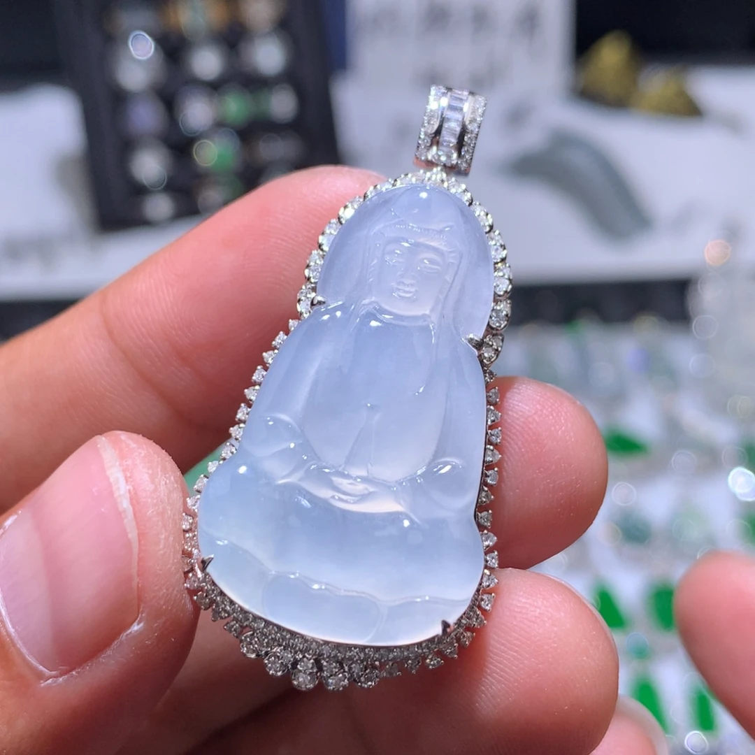 翡翠18K金镶嵌吊坠(不含链)