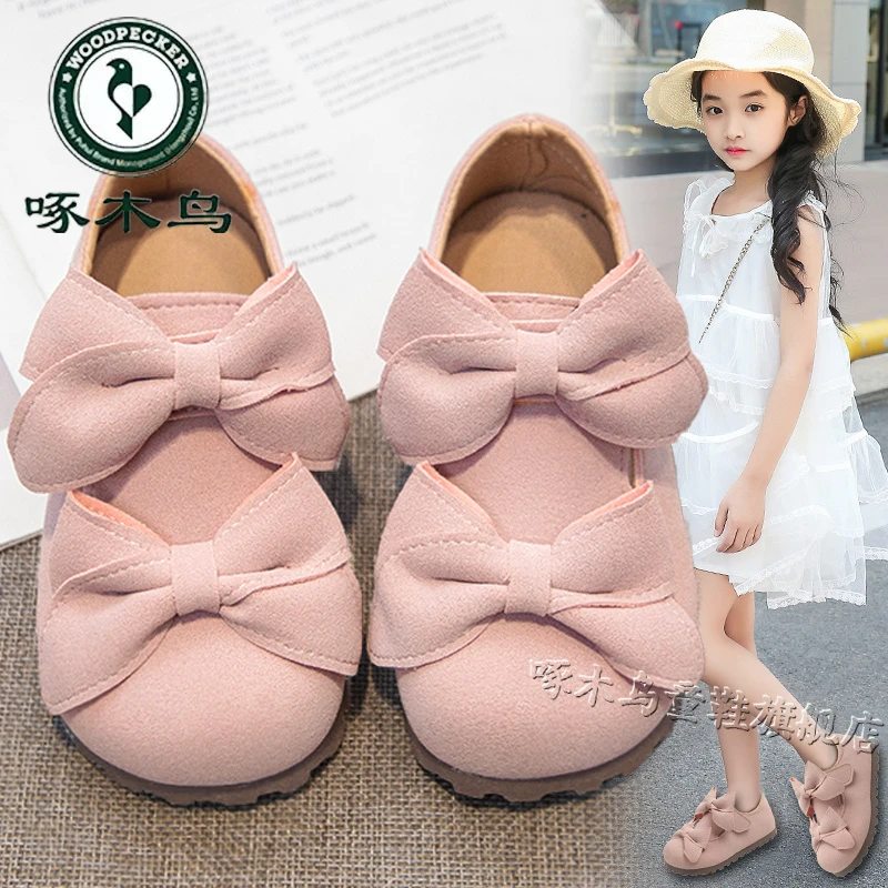 啄木鸟女童时尚软底皮鞋夏季儿童蝴蝶结公主鞋中小童洋气凉鞋