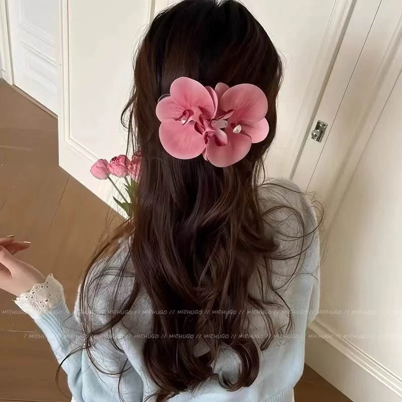 早春欧若风～新款彩色蝴蝶兰甜美花朵仙气侧边夹一字鸭嘴夹A012