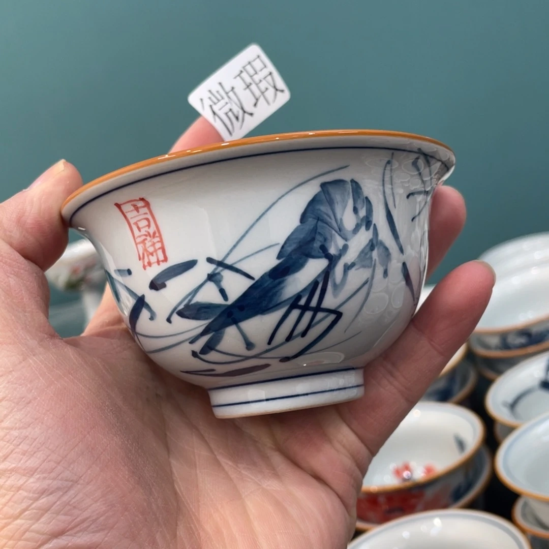 釉下手绘茶具微瑕