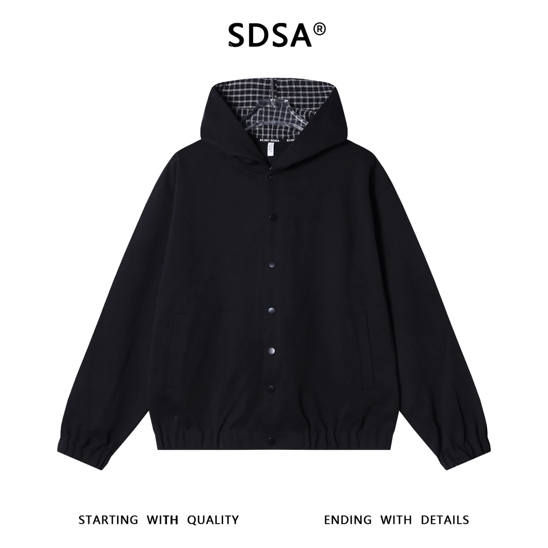 SDSA男士秋冬新款痞帅男装韩版纯色按扣连帽卫衣百搭时尚开衫外套