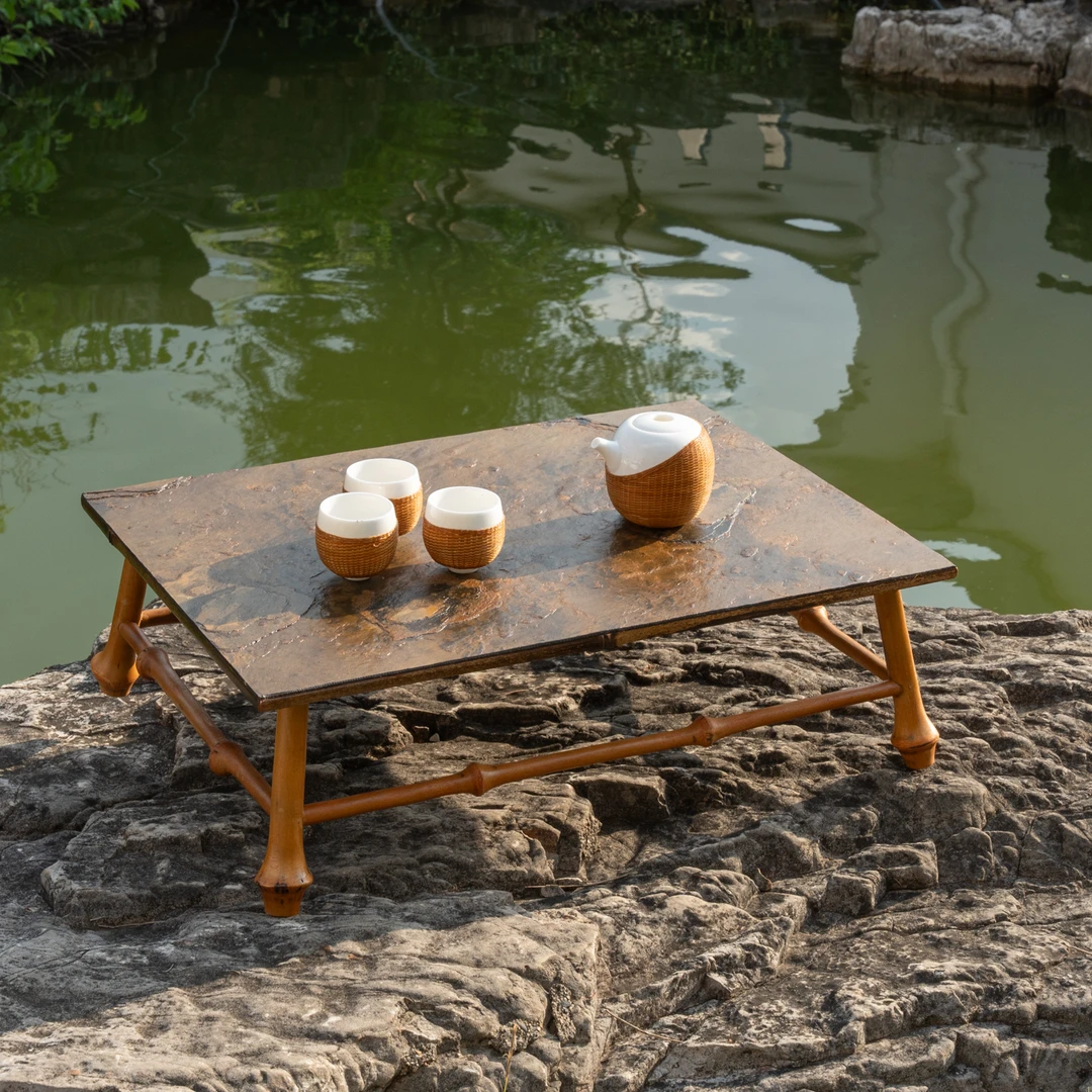 【石上竹蹊】筇竹岩石茶桌飘窗桌喝茶道具桌面摆件茶壶杯收纳