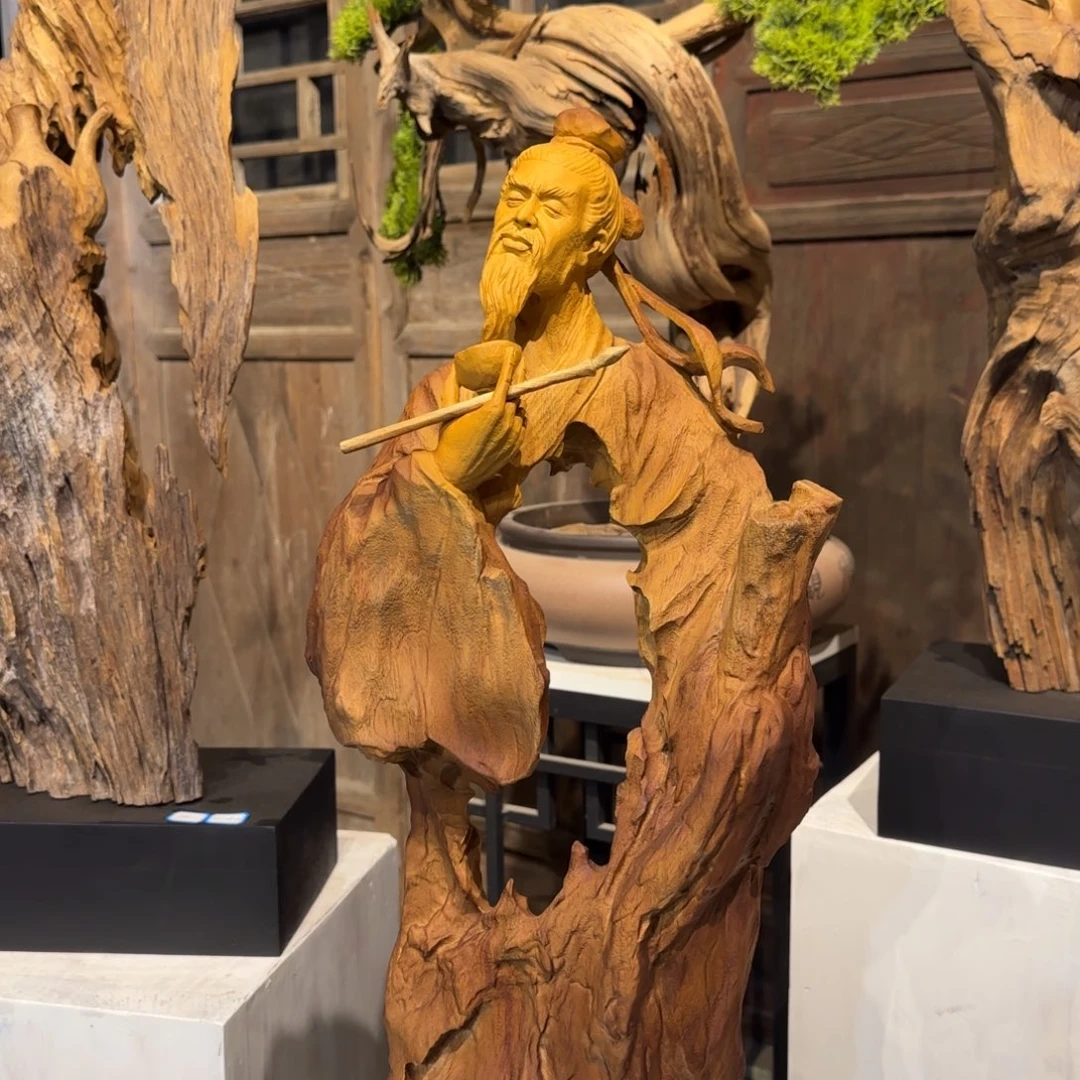 河***哥香榧木茶圣陆羽桌面摆件