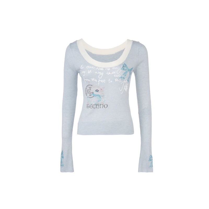 TCH服饰-潮牌蝴蝶结烫钻时尚休闲针织衫T75A09E5037