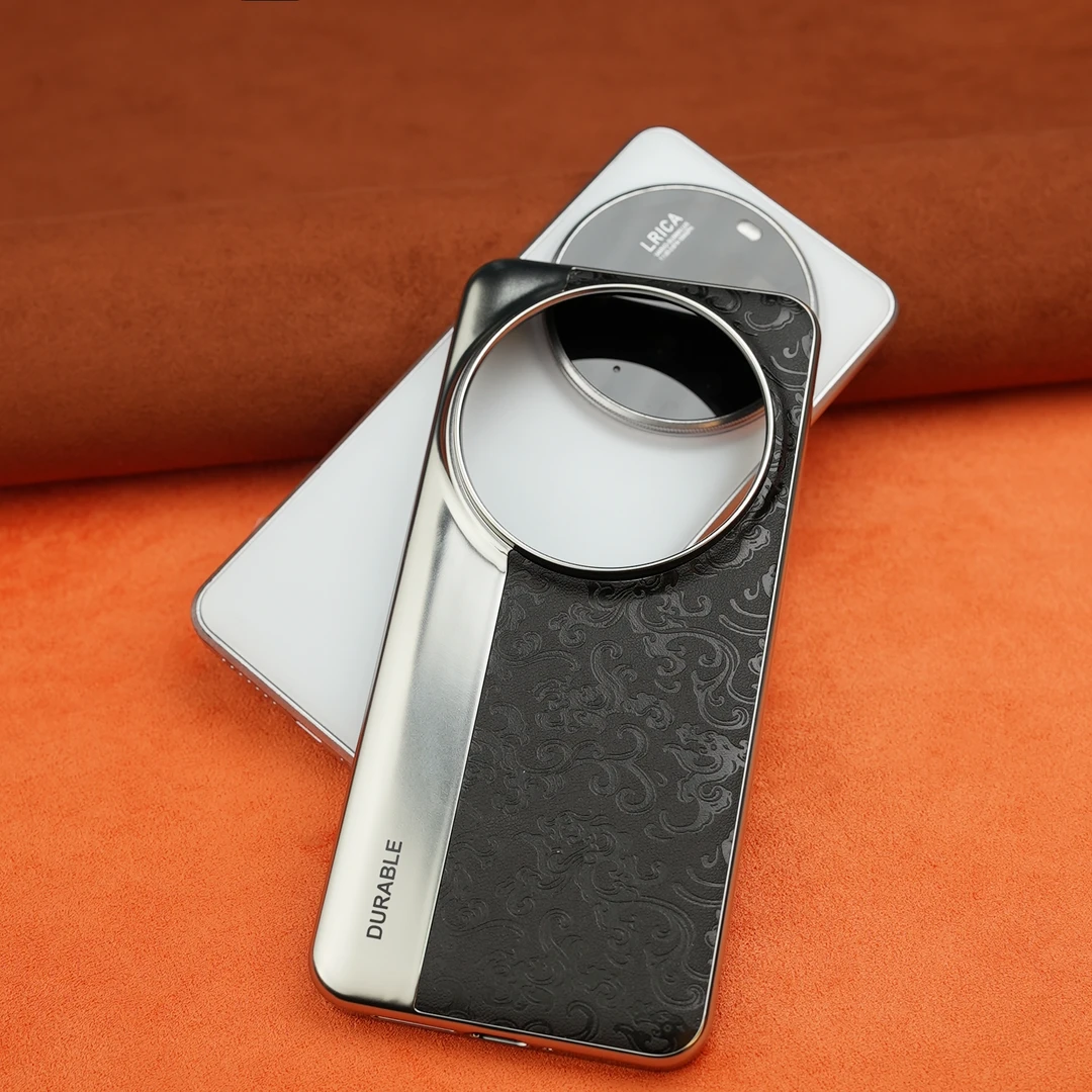 适用于小米15 Ultra相机跑道手机壳祥云浮雕全包拼接皮纹防摔