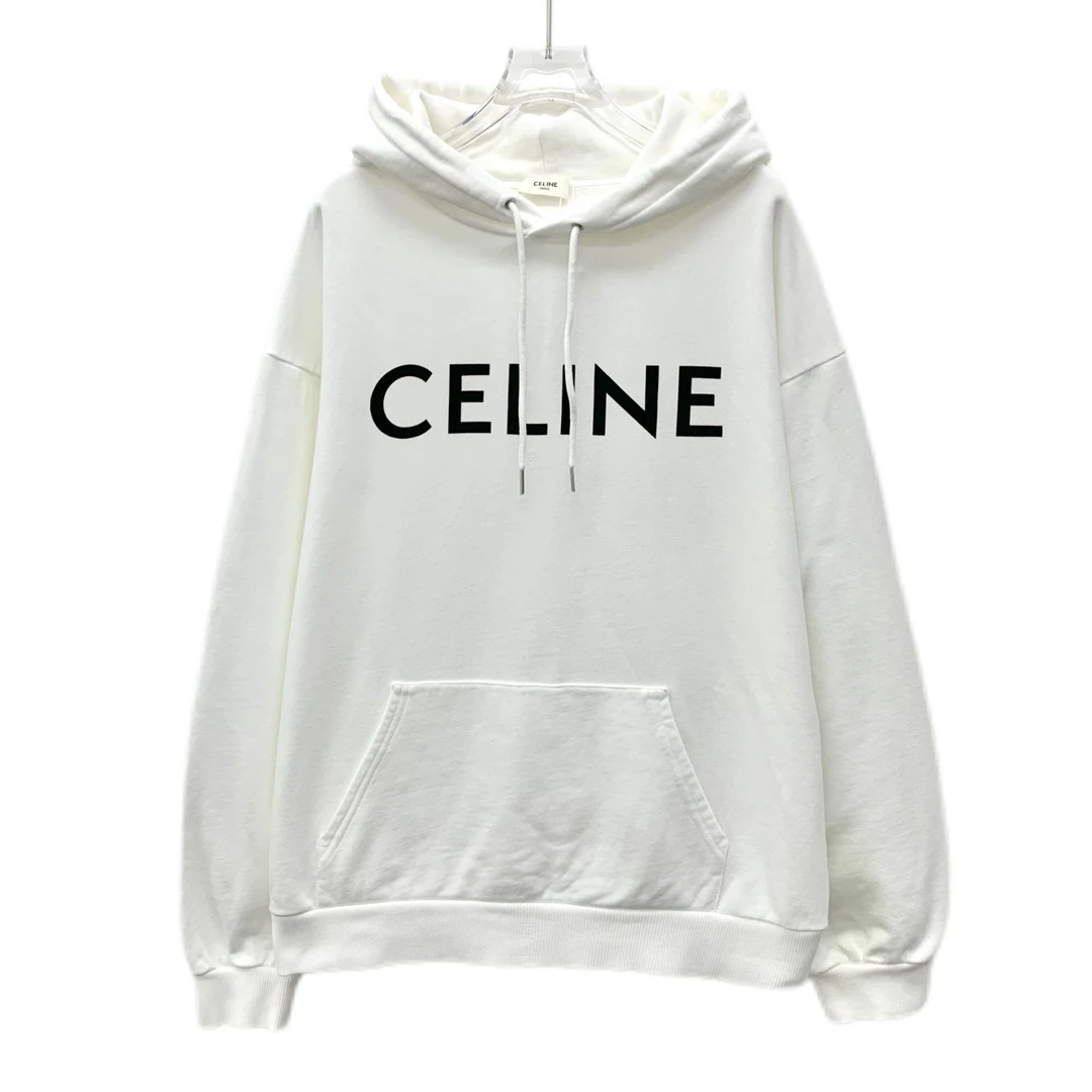 95新 Celine/思琳 CM0355  logo字母印花抽绳长袖卫衣 L码