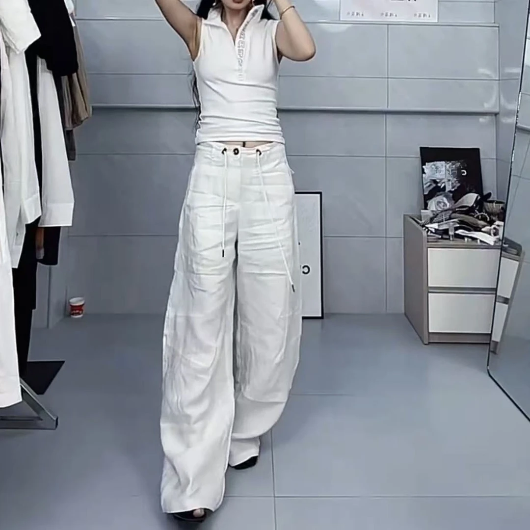 炸街网红爆款时尚套装2025夏季新个性气质立领修身无袖背心阔腿裤