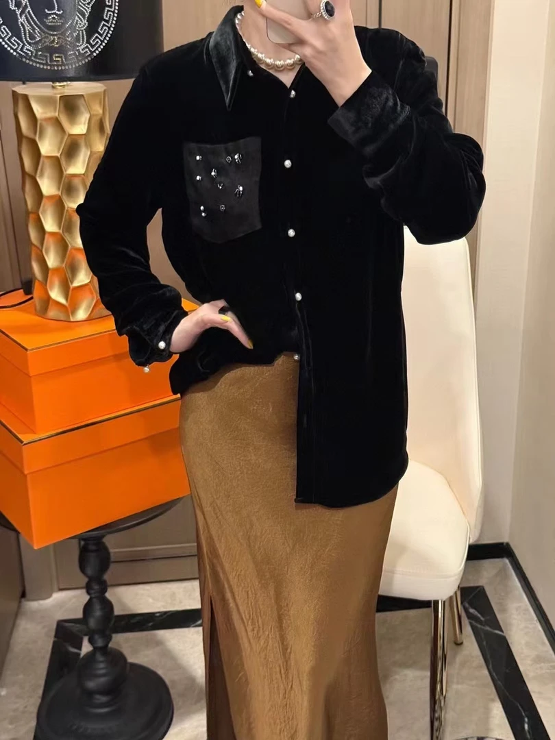 【微瑕】2308KZ109高端真丝丝绒裤子女春夏紧腰百搭桑蚕丝直筒裤