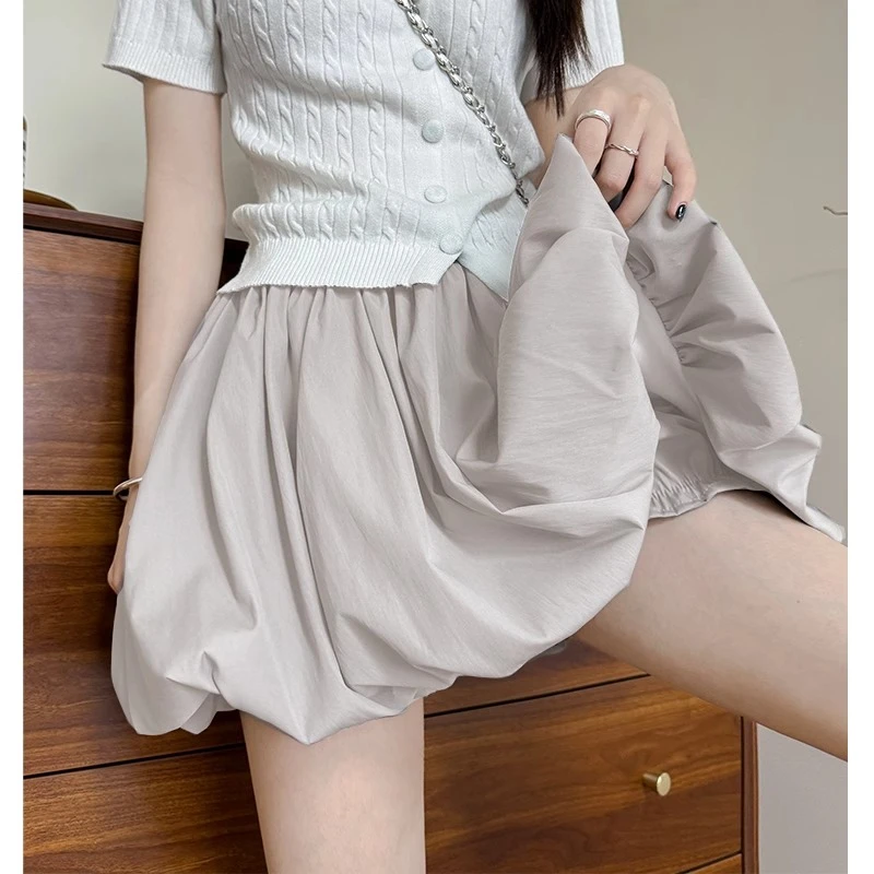 蓝色花苞裙裤女夏薄款小个子防走光半身裙宽松显瘦甜美风蓬蓬短裙