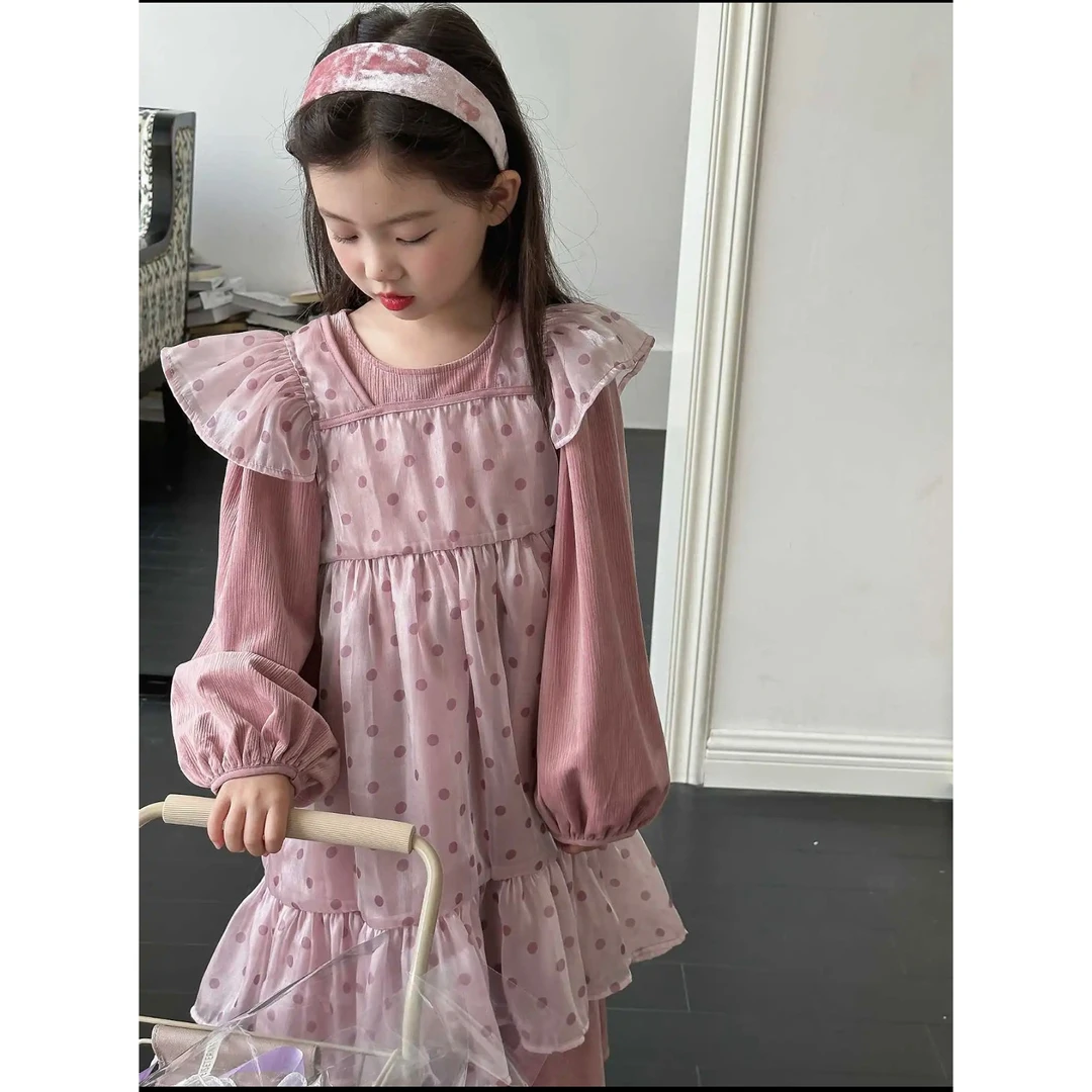 【编号S88】3Q5100-09-儿童竖条连衣裙圆点纱背心裙套装粉色-MIKO
