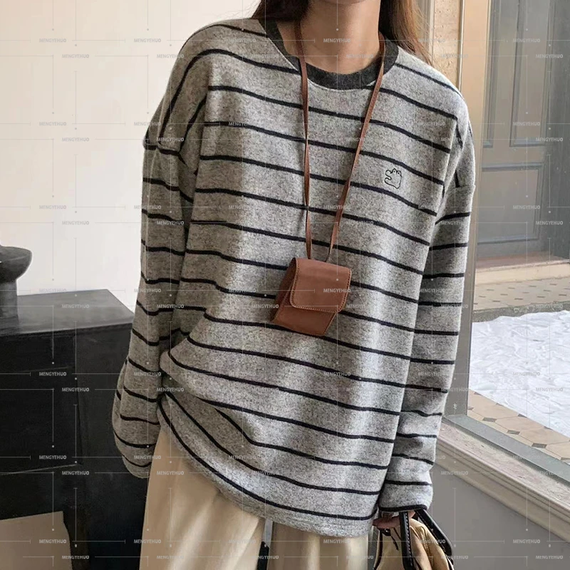 【卫衣系列】赴约 条纹加厚加绒宽松 慵懒松弛感条纹 百搭舒适卫衣