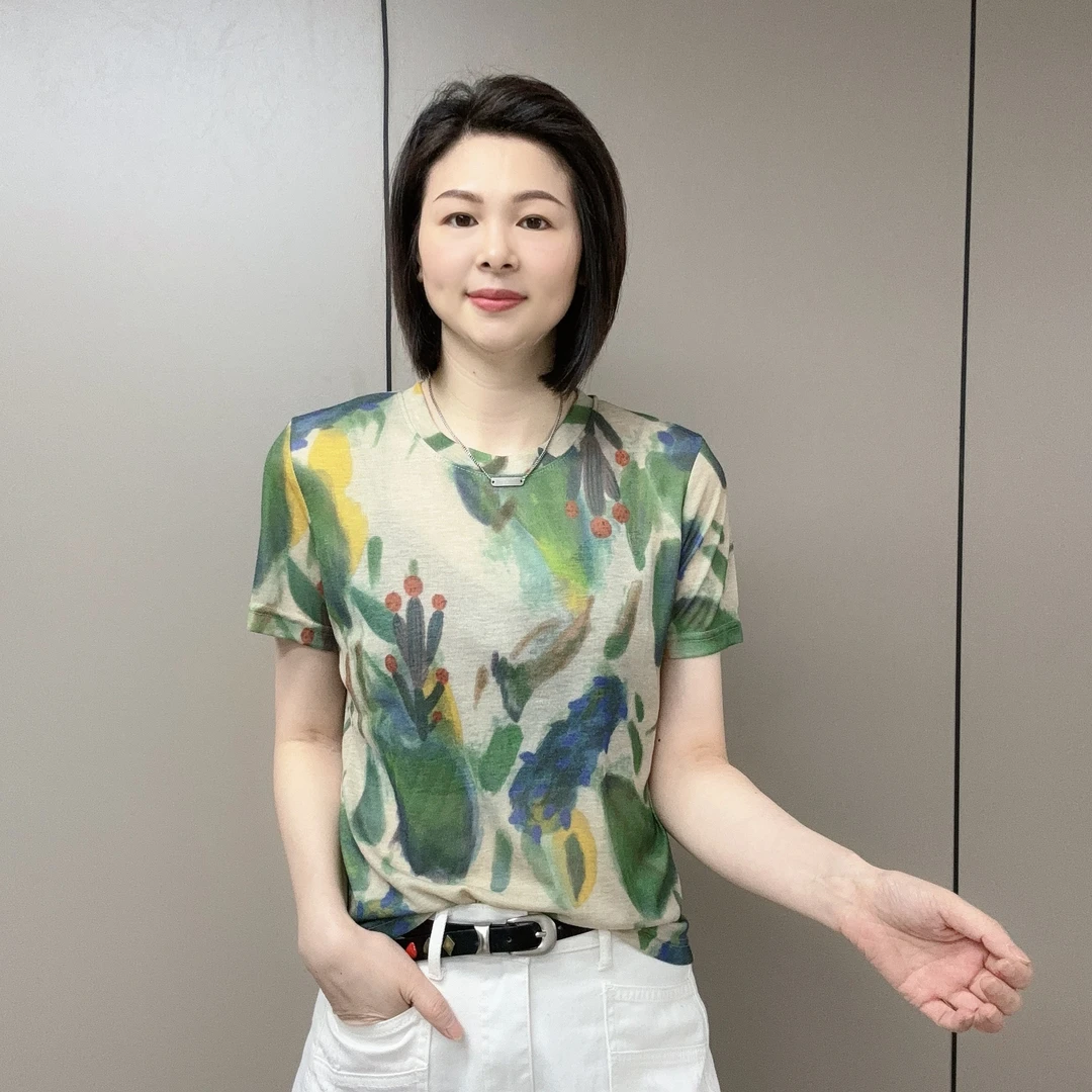 【魅力风】夏季薄款扎染水墨画圆领短袖T恤5318款