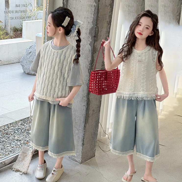 大童女装儿童森系服装女童套装6-12岁潮款高级感小女孩夏装三件套