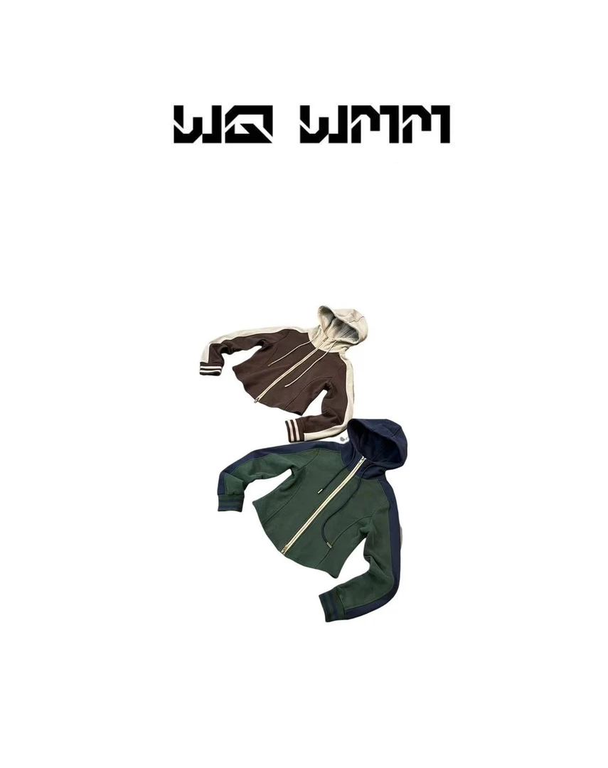 【WQWMM】设计感秋冬时髦精拼色收腰显瘦薄绒连帽上衣外套25A90255