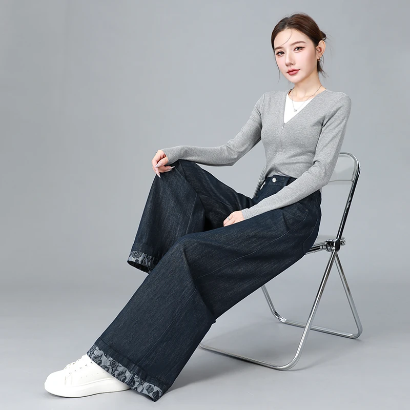 秋季阔腿裤薄款高腰牛仔裤外穿秋装秋冬春秋裤子宽松长裤休闲时尚